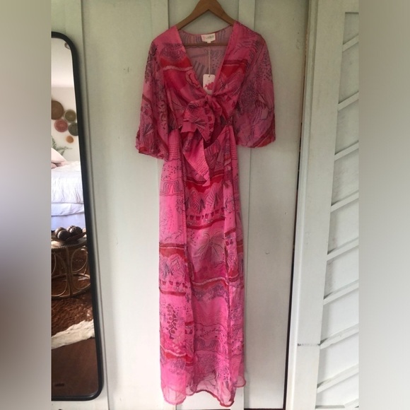 L'ATISTE BY AMY Pink Sheer Cut Out Maxi Dress NWT Size M Beach Cover - Picture 4 of 13